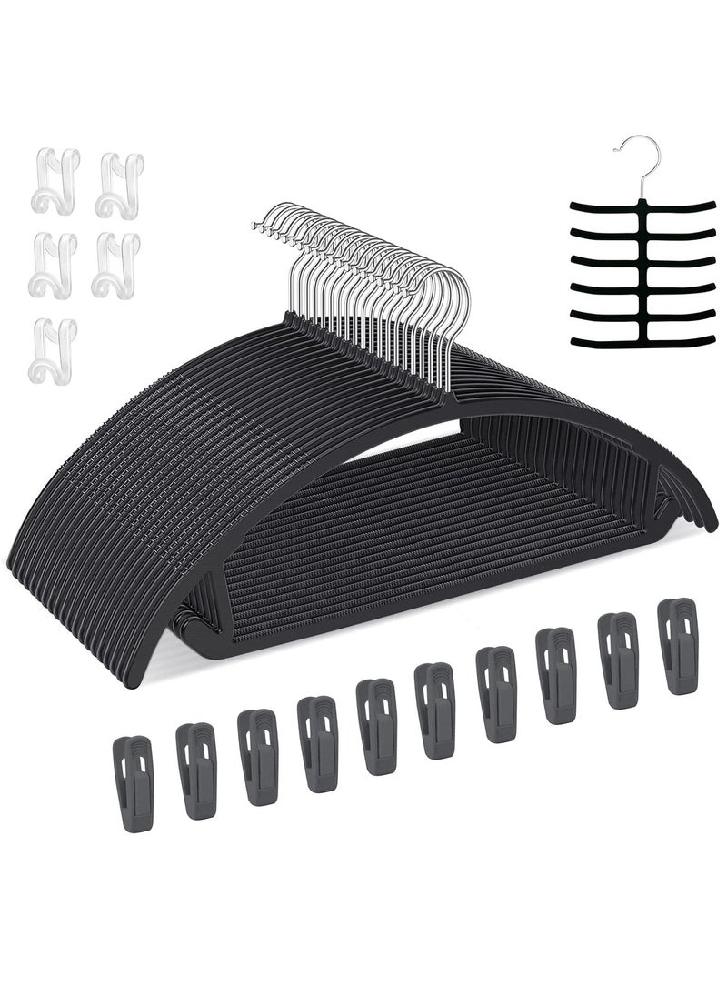TYCOM Non Slip Hangers Suit Hangers 50 Pack Ultra Thin Space Saving 360 Degree Swivel Hook Clothes Hangers for Coats Jackets Pants Dress Clothe Plastic Curved 50pcs Black.  - Image 1
