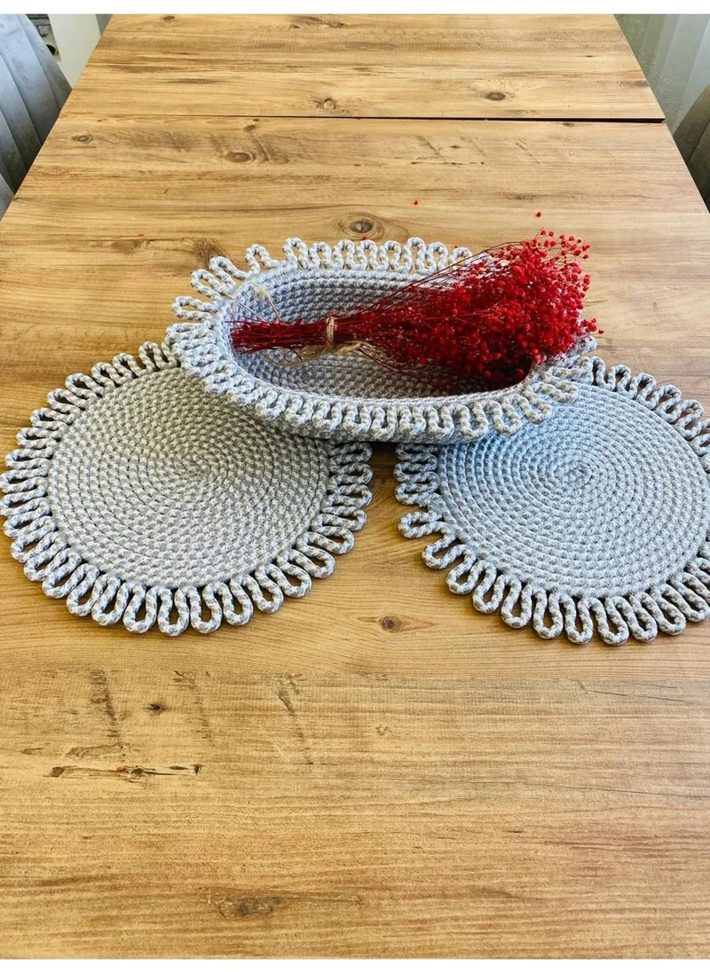 BDZ Deri BDZ Leather Wicker Jute Presentation Plate Mat American Service and Basket 3 Pieces