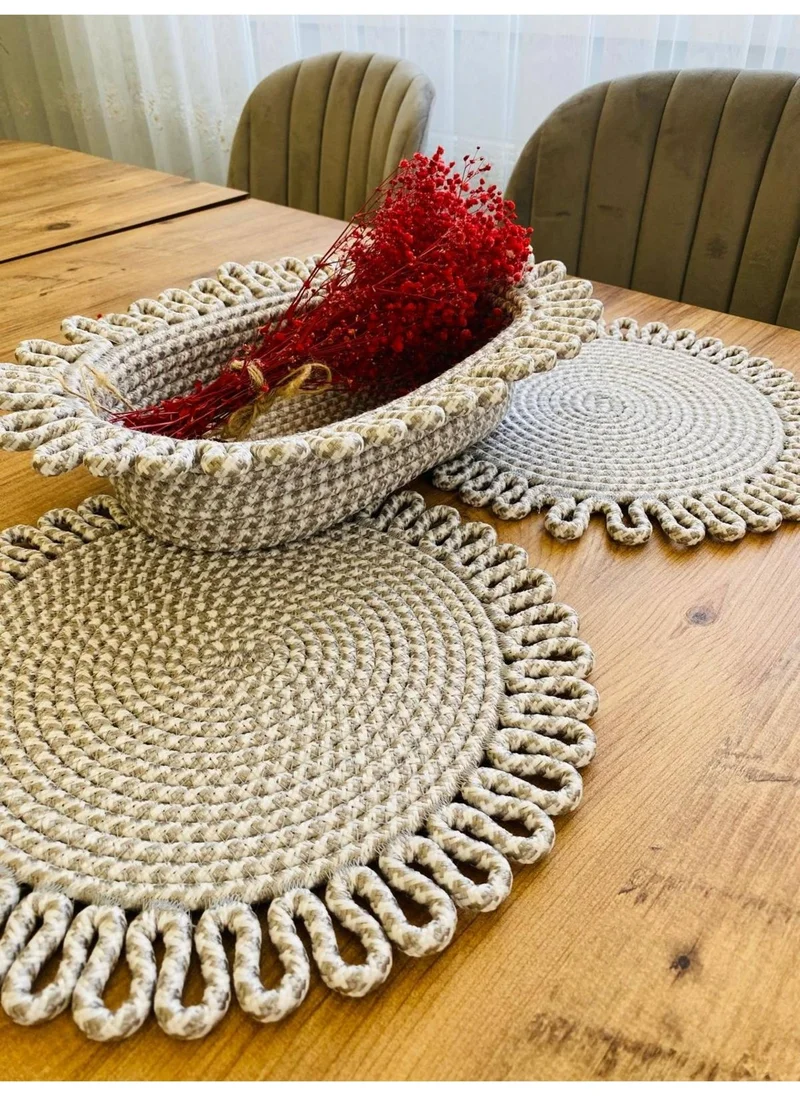 BDZ Deri BDZ Leather Wicker Jute Presentation Plate Mat American Service and Basket 3 Pieces