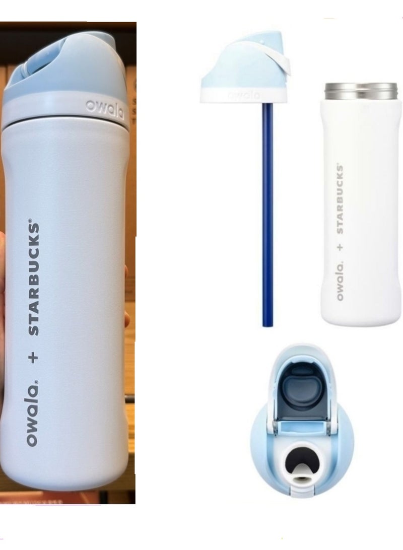 Freesip Insulated Water Bottle - 24hr Cold/12hr Hot, Dual Sip Lid (Blue/White) - Image 2
