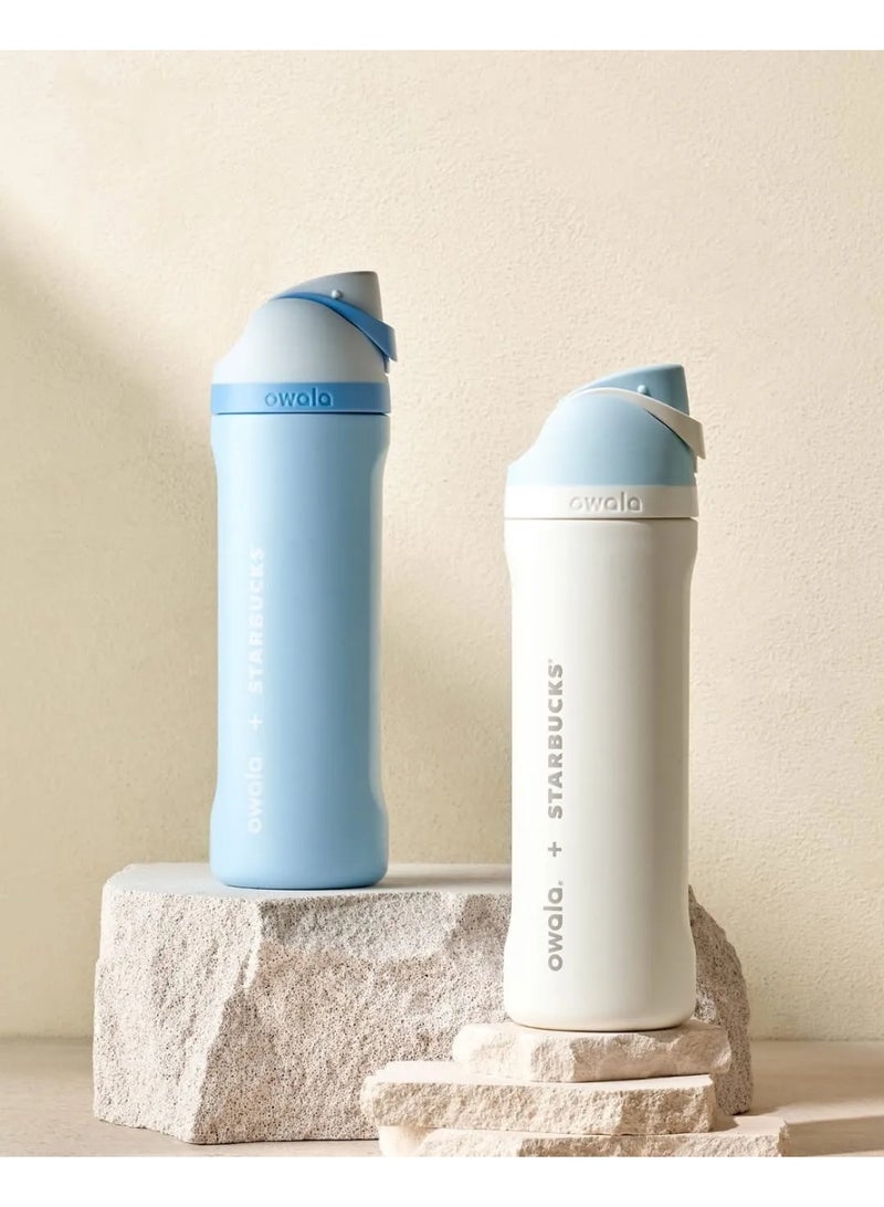 Freesip Insulated Water Bottle - 24hr Cold/12hr Hot, Dual Sip Lid (Blue/White) - Image 5