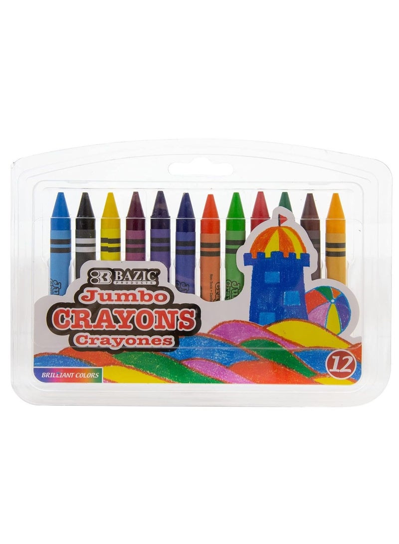 Bazic Premium Jumbo Crayons Multicolored Coloring Set 12 Pcs - Image 1