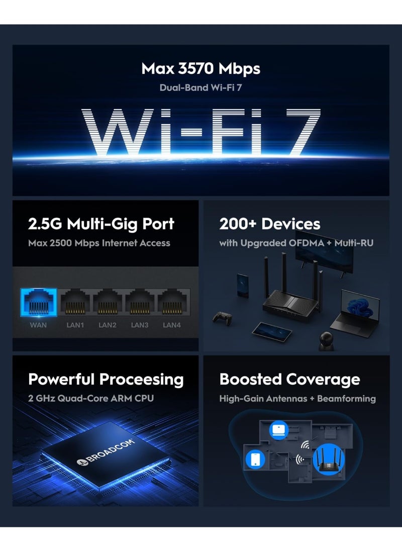 cudy BE3600 Dual-Band Wi-Fi 7 Router, Lightning-Fast Speeds, 2.5G Multi-Gig Connectivity, Far-Reaching Coverage, Smooth and Stable, WR3600H  - Image 5