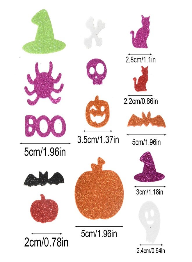 cnomg 100 Pcs Halloween Foam Stickers Glitter Self-Adhesive Pumpkins Ghost Bats Monster Witch Hat Stickers for Halloween Party Favor Supplies - Image 5