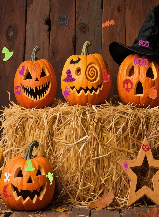 cnomg 100 Pcs Halloween Foam Stickers Glitter Self-Adhesive Pumpkins Ghost Bats Monster Witch Hat Stickers for Halloween Party Favor Supplies - Image 2