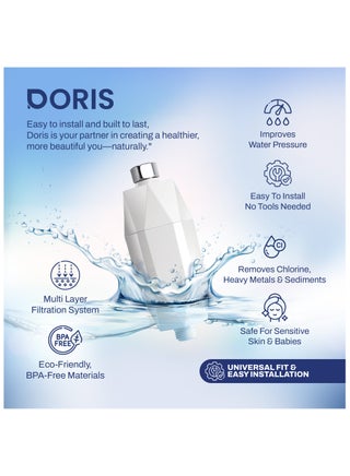 Doris Shower Filter with Vitamin C – Removes 97% Chlorine & Heavy Metals, Eliminates 99% Bacteria, Protects Skin from Dryness & Irritation, Reduces Hair Loss & Dandruff – Universal Fit, Easy Install - view 2
