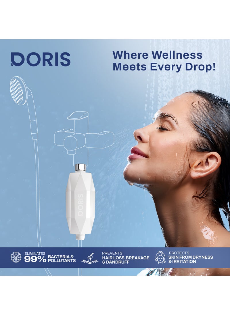 دوريس فلتر دش بفيتامين C – يزيل 97٪ من الكلور والمعادن الثقيلة، يقضي على 99٪ من البكتيريا، يحمي البشرة من الجفاف والتهيج، يقلل تساقط الشعر والقشرة – تركيب عالمي، سهل التركيب - Image 4