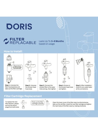 Doris Shower Filter with Vitamin C – Removes 97% Chlorine & Heavy Metals, Eliminates 99% Bacteria, Protects Skin from Dryness & Irritation, Reduces Hair Loss & Dandruff – Universal Fit, Easy Install - view 5