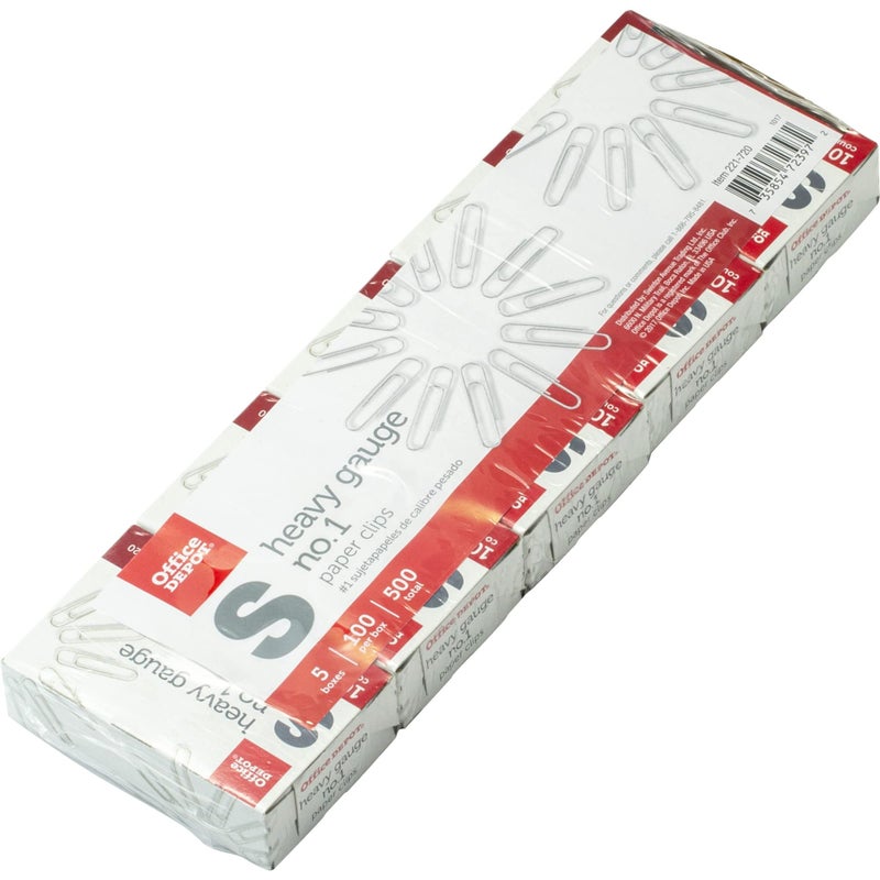 Office Depot Brand Paper Clips, No. 1, Silver, 100 Clips Per Box, Pack of 5 Boxes - Image 4