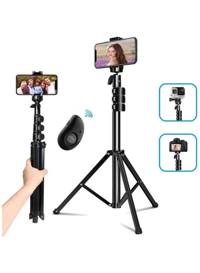 Extendable Tripod Selfie Stick 210cm with Wireless Bluetooth Remote for iPhone Android Cameras, Made of Premium Aluminum Alloy, Lightweight.  - Image 1