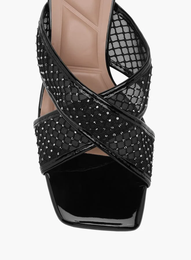 Celeste Women's Embellished Slip-On Cross Strap Sandals with Kitten Heels