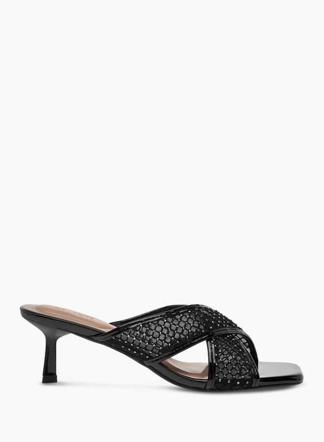 Celeste Women's Embellished Slip-On Cross Strap Sandals with Kitten Heels