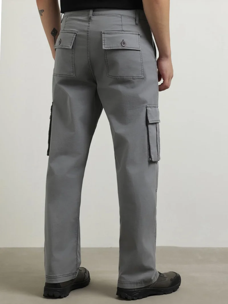 NOBERO  NOBERO Men's Grey Straight Fit Cargo Pants for Men | Best Price UAE
