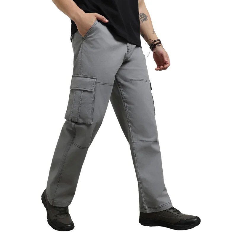 NOBERO NOBERO Men's Grey Straight Fit Cargo Pants