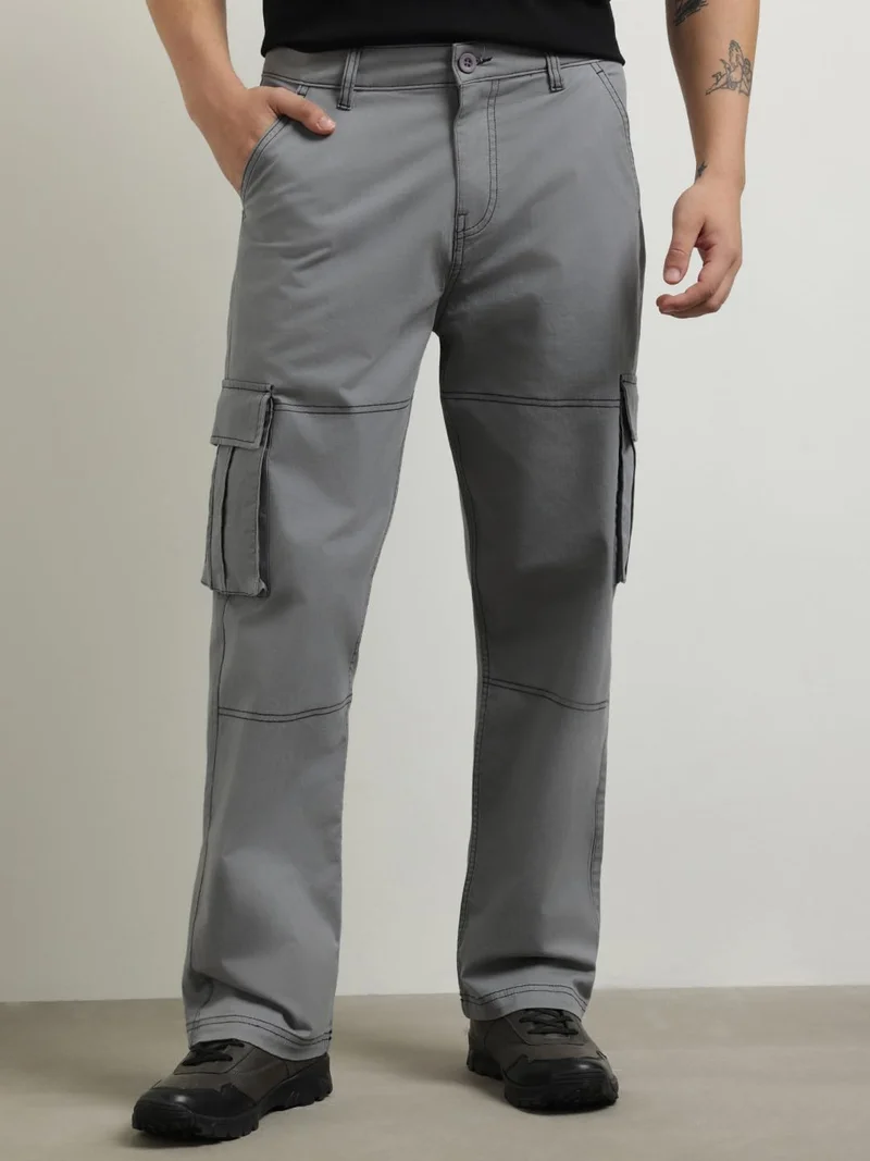 NOBERO  NOBERO Men's Grey Straight Fit Cargo Pants for Men | Best Price UAE