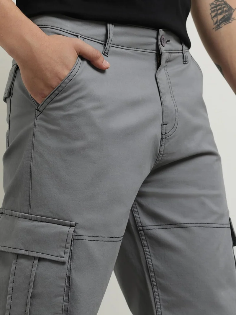 NOBERO  NOBERO Men's Grey Straight Fit Cargo Pants for Men | Best Price UAE