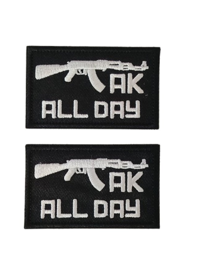 Pack of 2 AK ALL DAY AK-47 Rifle Gun Lover Military Veteran Marines Army Tactical Hook and Loop Embroidered Patch. - Image 1