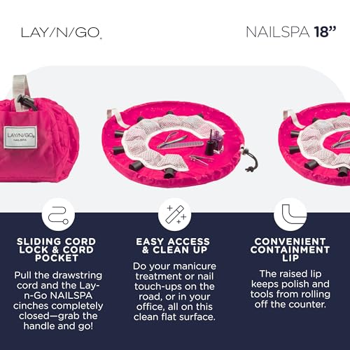 Lay-n-Go NailSpa 18″ Portable Nail Station Supplies & Cosmetic Lay Flat Organizer Bag— Travel Manicure Kit w/Mesh Pockets & Machine Washable (Pink) - Image 3