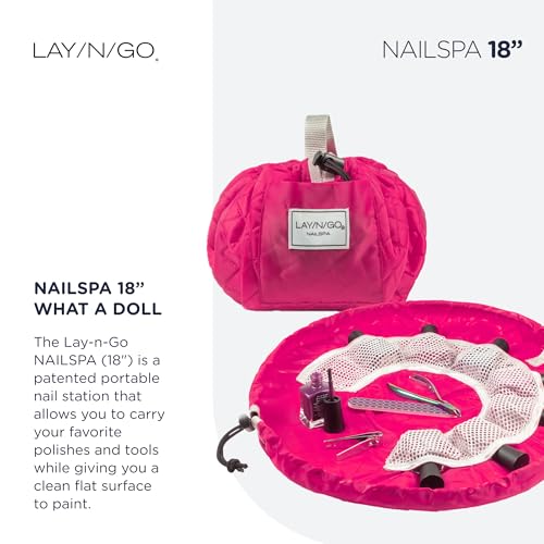 Lay-n-Go NailSpa 18″ Portable Nail Station Supplies & Cosmetic Lay Flat Organizer Bag— Travel Manicure Kit w/Mesh Pockets & Machine Washable (Pink) - Image 2