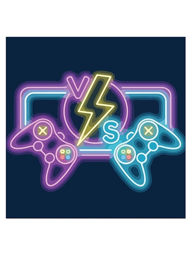 RYN PlayStation Controller By Neon Themed Wall Art Purple/Blue/Yellow 30x30cm - Image 1