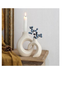 Excefore White Ceramic Candle Holder, Taper Candle Holder, Modern Candle Holder, Decorative Candle Stick, Candle Holder Decor for Table, Minimalist Candle Holders for Living Room, Lvory  - Image 1