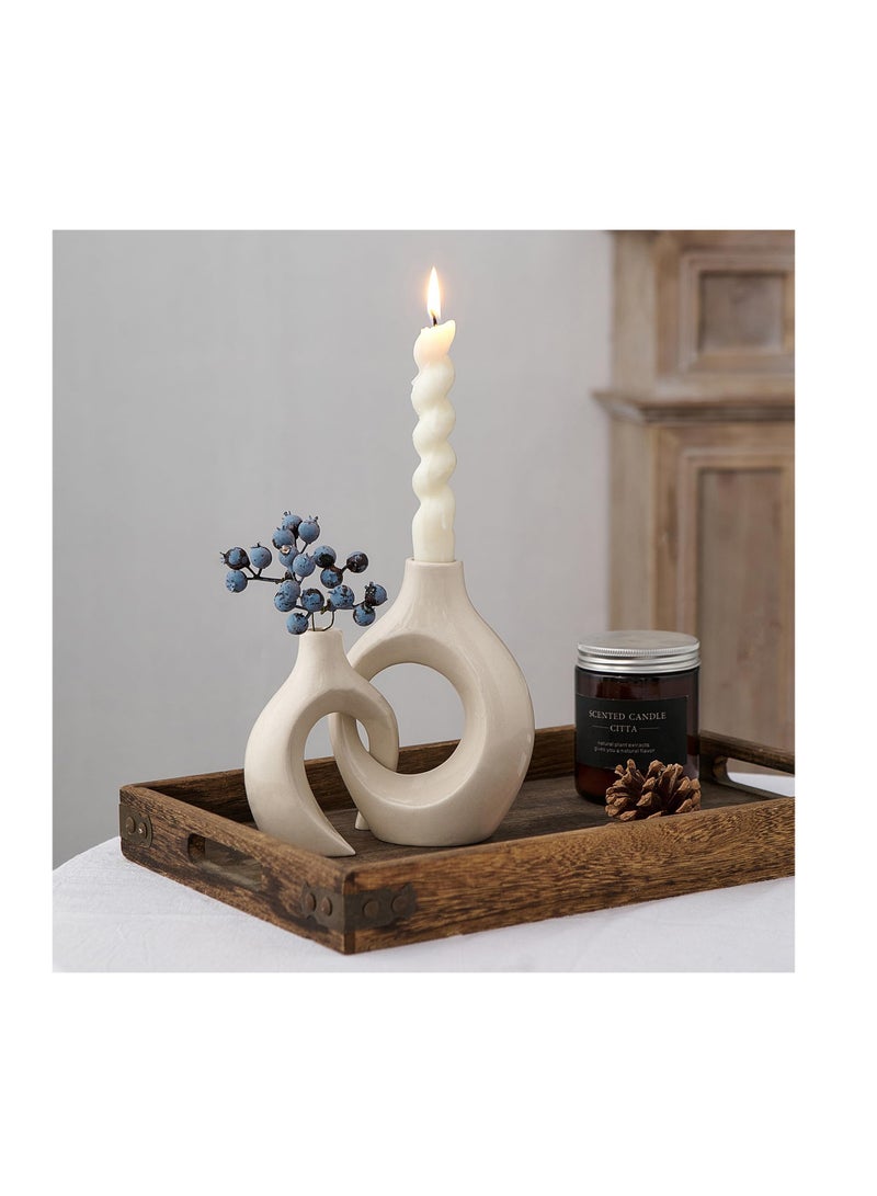 Excefore White Ceramic Candle Holder, Taper Candle Holder, Modern Candle Holder, Decorative Candle Stick, Candle Holder Decor for Table, Minimalist Candle Holders for Living Room, Lvory - Image 2