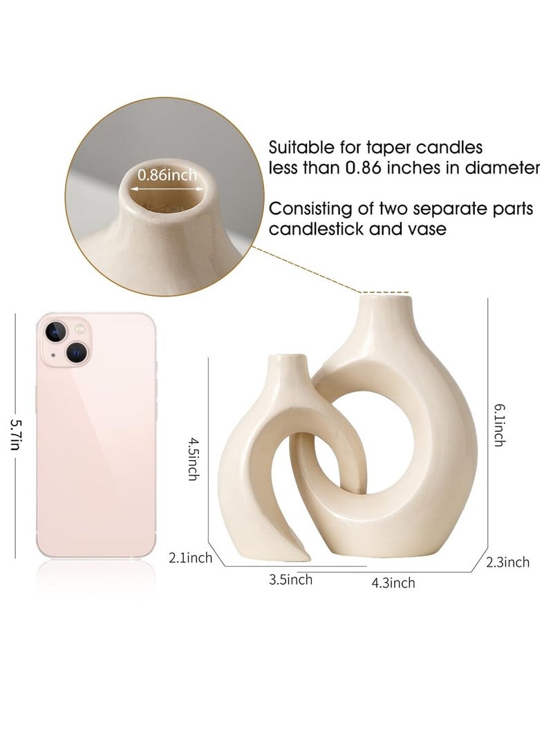 Excefore White Ceramic Candle Holder, Taper Candle Holder, Modern Candle Holder, Decorative Candle Stick, Candle Holder Decor for Table, Minimalist Candle Holders for Living Room, Lvory - Image 3