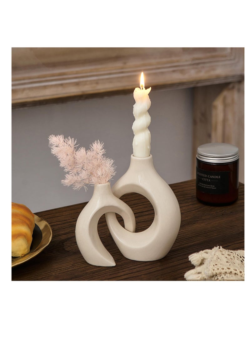 Excefore White Ceramic Candle Holder, Taper Candle Holder, Modern Candle Holder, Decorative Candle Stick, Candle Holder Decor for Table, Minimalist Candle Holders for Living Room, Lvory - Image 4