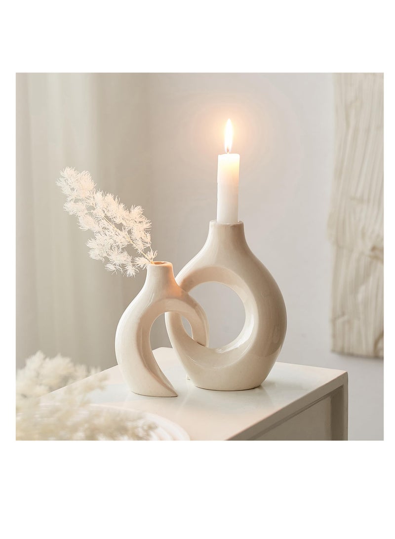 Excefore White Ceramic Candle Holder, Taper Candle Holder, Modern Candle Holder, Decorative Candle Stick, Candle Holder Decor for Table, Minimalist Candle Holders for Living Room, Lvory - Image 5