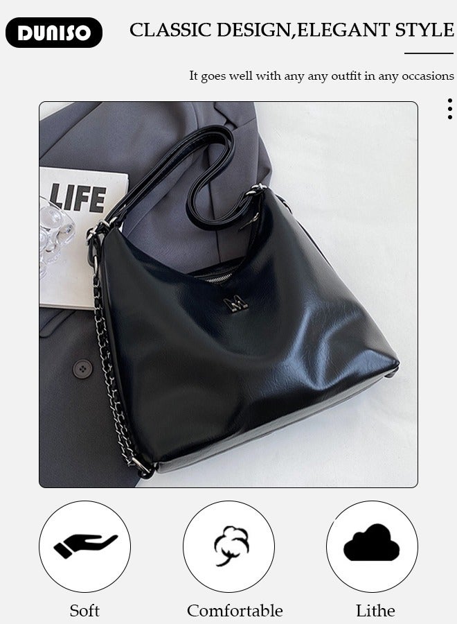 DUNISO Women's Shoulder Tote Bag, Large Capacity Convertible Backbag, Faux Leather Handbag For Women, Fashionable Travel Messenger Bag, Bucket Crossbody Bag with Adjustable Strap for Ladies Girls College Students - Image 2