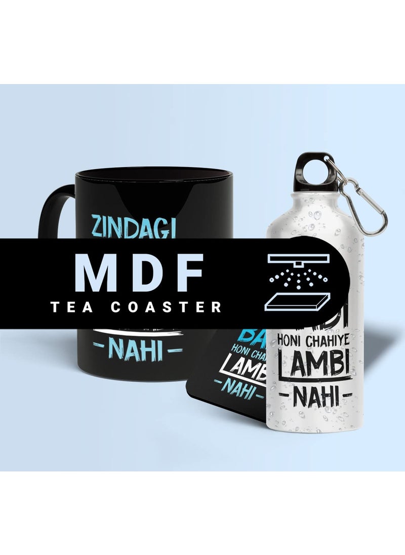 LIGHTNIING HAMMERZ LIGHTNIING HAMMERZ Zindagi Badi Honi Chahiye Lambi Nahi Printed Coffee MugsSipper Bottle Coaster Quotes Movie Dialogues Mug Gift for Friends Combo Pack of 3  - Image 5
