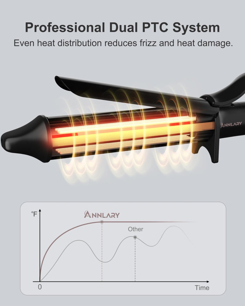 ANNLARY 1.25 Inch Curling Iron, 1 1/4 Titanium Ceramic Hair Curler, Fast Heating Curling Wand with 8 Heat Settings with LED Display for All Hair Types Dual Voltage 110-240V for Travel - Image 3