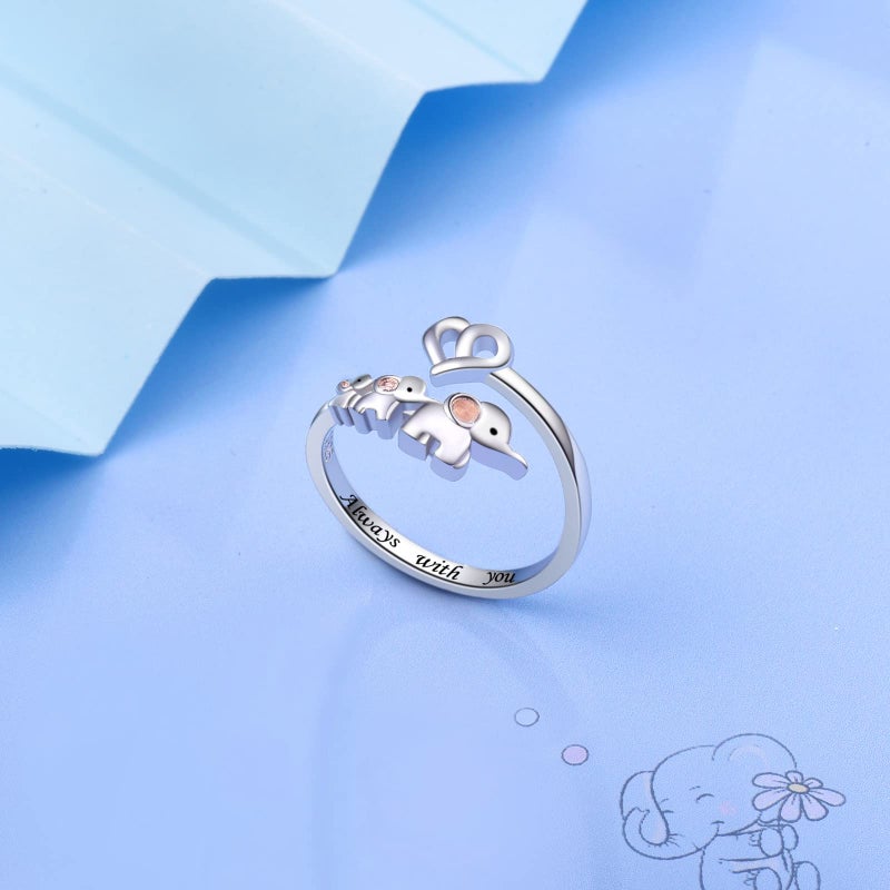 ACJNA 925 Sterling Silver Elephant Ring Mother Daughter Open Love Ring Rose Gold Heart Finger Adjustable Engraved Rings Jewelry for Women Wife Mom Nana Gifts - Image 3
