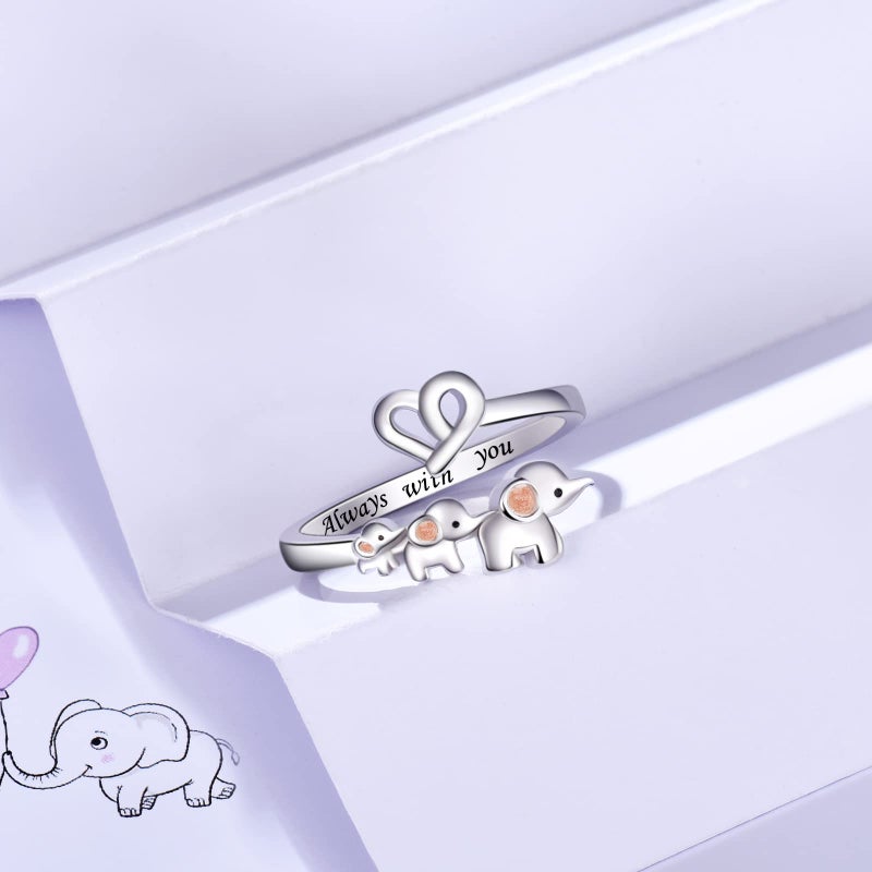ACJNA 925 Sterling Silver Elephant Ring Mother Daughter Open Love Ring Rose Gold Heart Finger Adjustable Engraved Rings Jewelry for Women Wife Mom Nana Gifts - Image 4