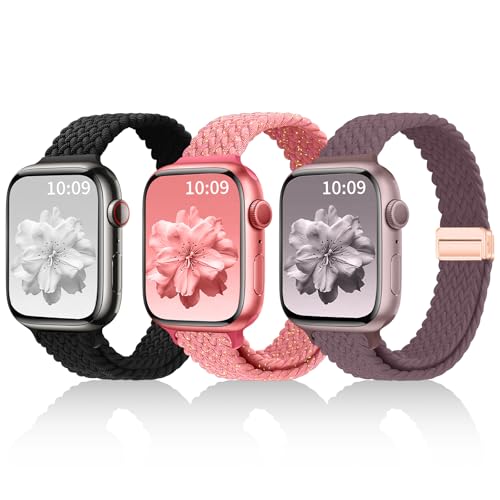Zspoly 3 Pack Slim Braided Stretchy Bands Compatible with Apple Watch Band 38mm 40mm 41mm 42mm 44mm 45mm 46mm 49mm Women Men, Thin Nylon Magnetic Strap Bands for iWatch Series 10/9/8/7/6/5/4/3/2/1/SE Ultra - Image 1