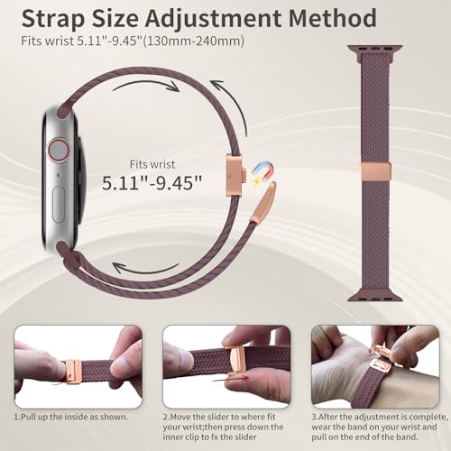 Zspoly 3 Pack Slim Braided Stretchy Bands Compatible with Apple Watch Band 38mm 40mm 41mm 42mm 44mm 45mm 46mm 49mm Women Men, Thin Nylon Magnetic Strap Bands for iWatch Series 10/9/8/7/6/5/4/3/2/1/SE Ultra - Image 5