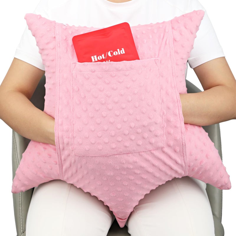 D Cozy Star Shaped Hysterectomy Pillow with 2 Pockets for Abdominal Surgery Hysterectomy Recovery Must Haves Products Gifts Tummy Pillow with Hands Placement Pouch Minky Dot Coral