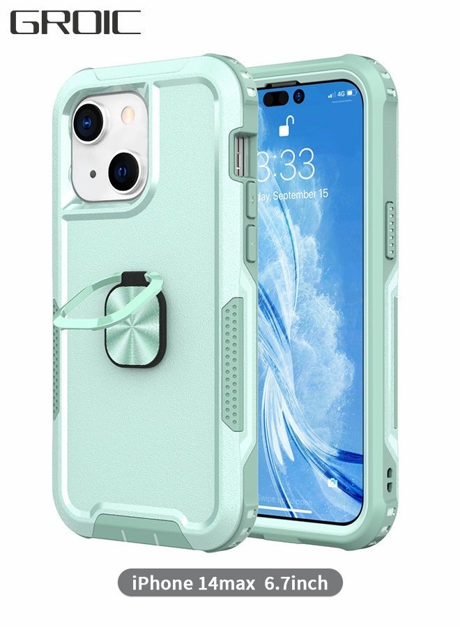 GROIC Compatible iPhone 14 Max Case, 360° Ring Holder Cover, Magnetic Phone Heavy Duty Full Body Hybrid Silicone Shockproof Shone Shell for IPhone 6.7 Inch-Green - Image 1