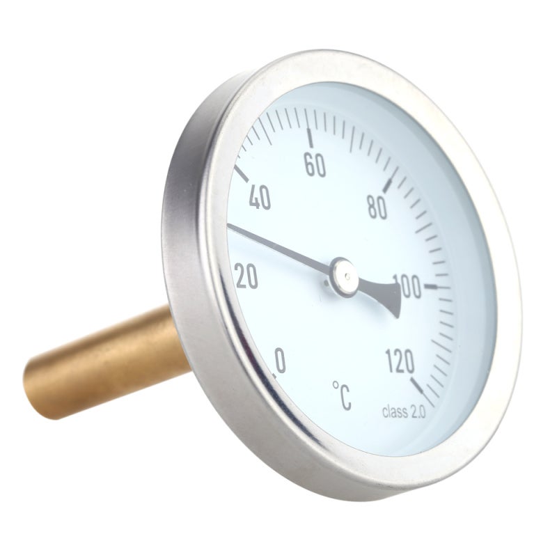 Liquid Thermometer: 63mm Dial With Clear Temperature Scale - Aluminum Case For Durability Horizontal Mounting Design For Easy Installation, Removable Brass Pocket For Waterproofing, Silver For Hot Wat - Image 1