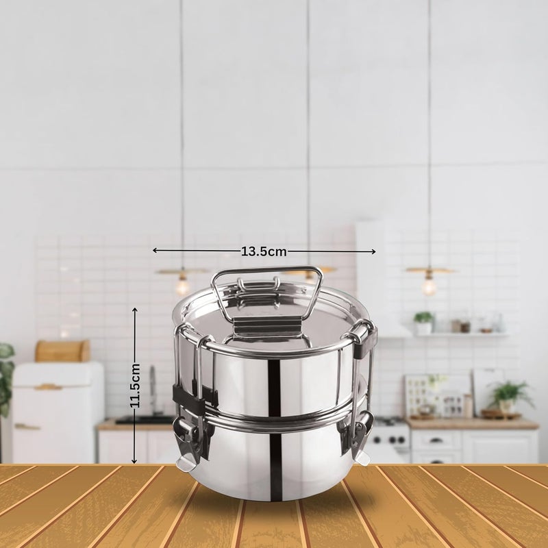PDDFALCON Stainless Steel Leak Proof 2 Tier Tiffin Lunch Box Comes with 1100 ml Capacity AirTight Lid - Image 2