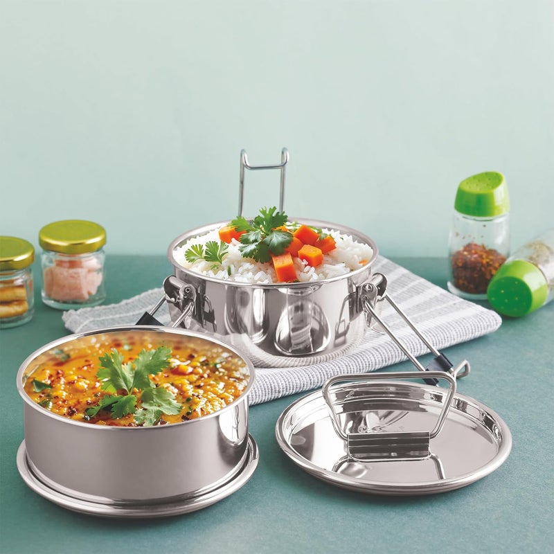 PDDFALCON Stainless Steel Leak Proof 2 Tier Tiffin Lunch Box Comes with 1100 ml Capacity AirTight Lid - Image 1