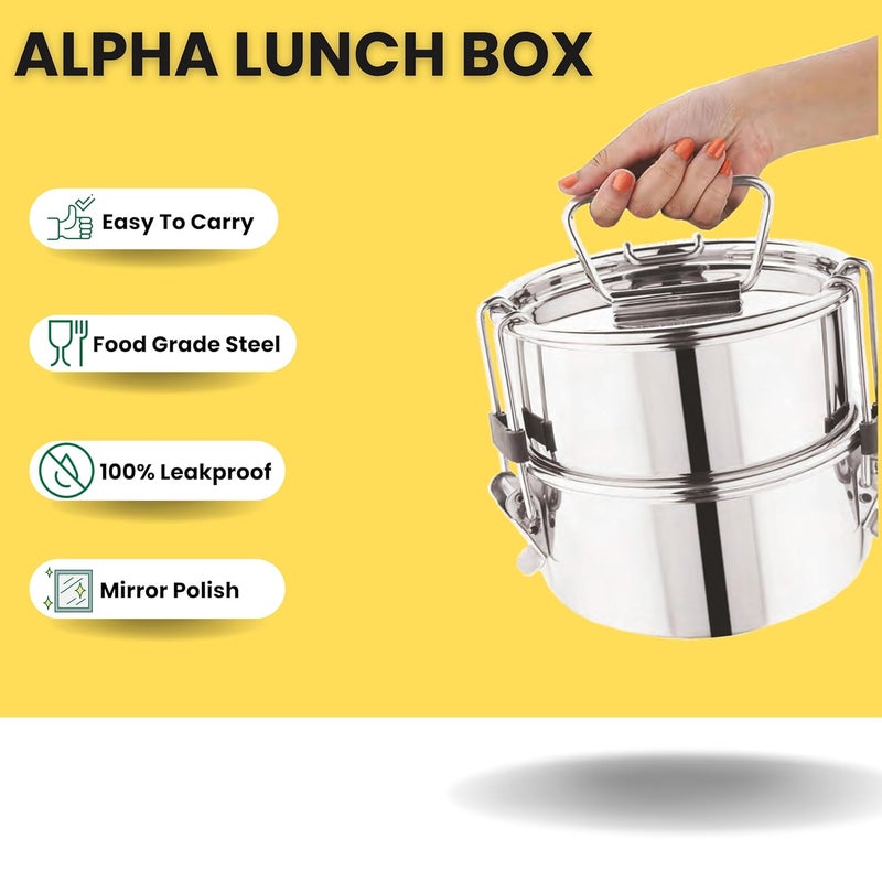 PDDFALCON Stainless Steel Leak Proof 2 Tier Tiffin Lunch Box Comes with 1100 ml Capacity AirTight Lid - Image 3
