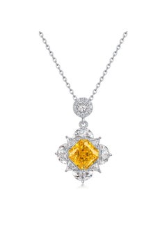 High-End S925 Silver Pendant Necklace With High Carbon Diamonds Square Ice Flower Cut By Welcoming Cross-Border Trade Yellow Diamond (excluding chain)