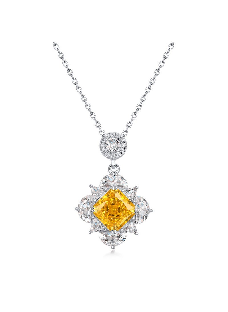 Generic - High-End S925 Silver Pendant Necklace With High Carbon Diamonds Square Ice Flower Cut By Welcoming Cross-Border Trade Yellow Diamond (excluding chain) - Image 1