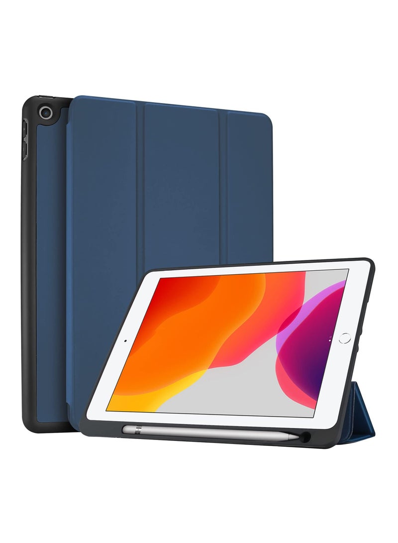 Procases iPad 10.2 Case 2021 2020 2019 with Pencil Holder, Flexible Soft TPU Back Cover Ultra Slim Lightweight Stand Protective Case for iPad 9th/8th/7th Generation -Navy - Image 1