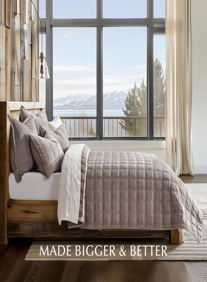 EVERGRACEHOME EVERGRACE 3 Pieces Luxurious Velvet Quilt King Size, Ultra Soft Bedspread Coverlet Set, Double Box Stitch Lightweight Velvet Comforter for All Season with 2 Shams, Truffle Taupe, 108"x96" - Image 3