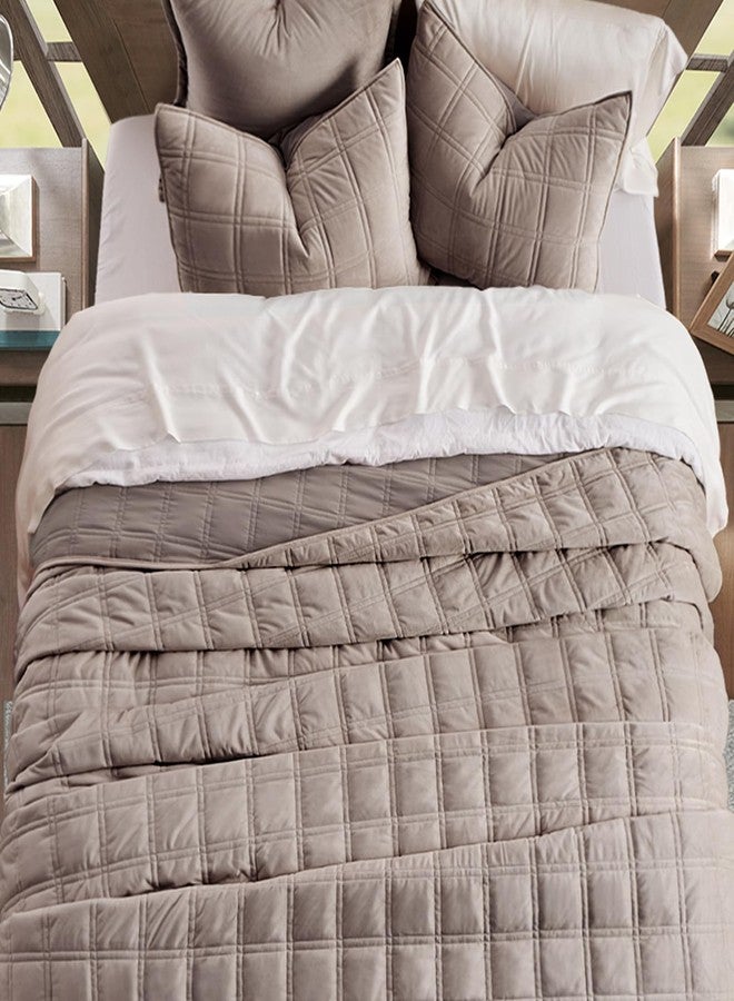 EVERGRACEHOME EVERGRACE 3 Pieces Luxurious Velvet Quilt King Size, Ultra Soft Bedspread Coverlet Set, Double Box Stitch Lightweight Velvet Comforter for All Season with 2 Shams, Truffle Taupe, 108"x96" - Image 5