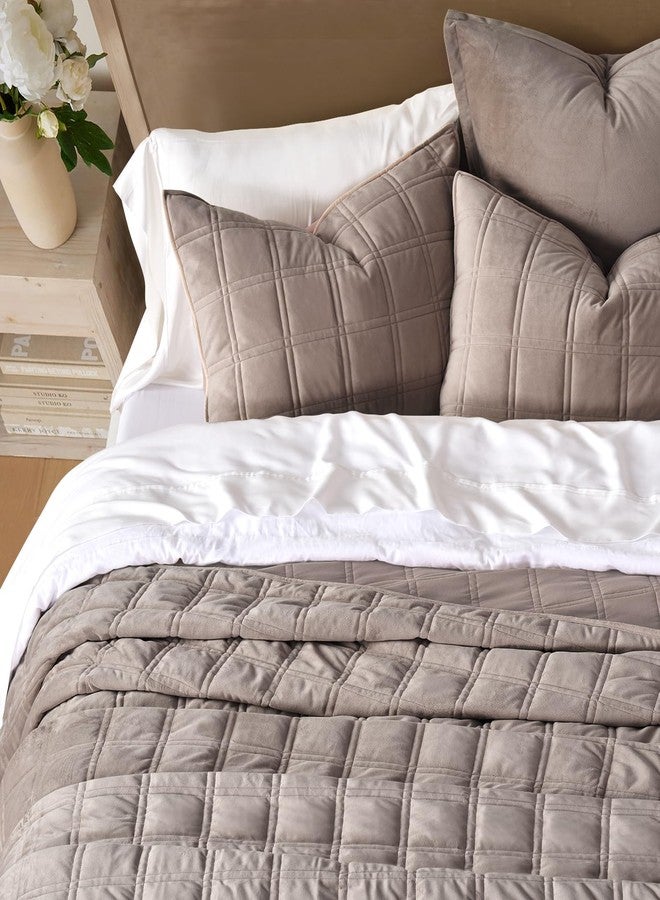 EVERGRACEHOME EVERGRACE 3 Pieces Luxurious Velvet Quilt King Size, Ultra Soft Bedspread Coverlet Set, Double Box Stitch Lightweight Velvet Comforter for All Season with 2 Shams, Truffle Taupe, 108"x96" - Image 2