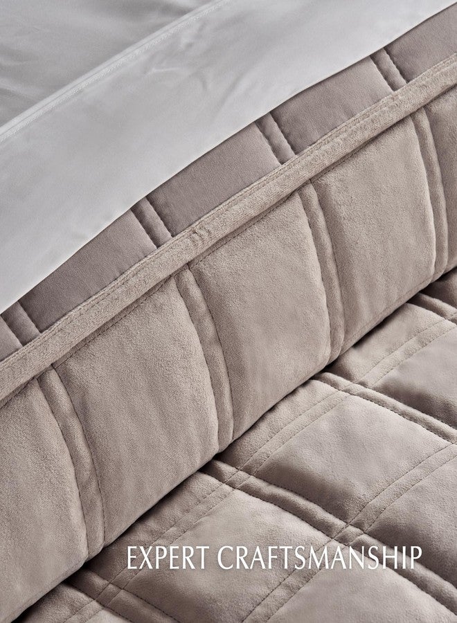 EVERGRACEHOME EVERGRACE 3 Pieces Luxurious Velvet Quilt King Size, Ultra Soft Bedspread Coverlet Set, Double Box Stitch Lightweight Velvet Comforter for All Season with 2 Shams, Truffle Taupe, 108"x96" - Image 4