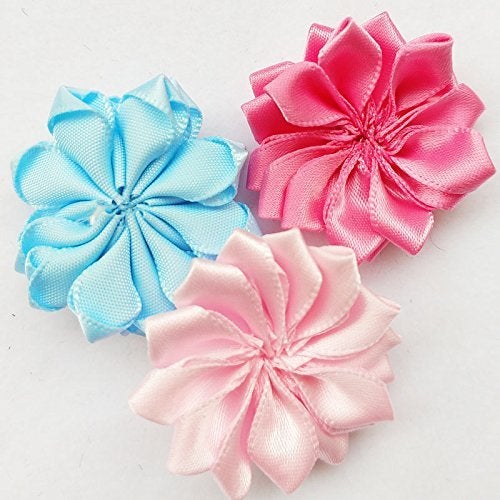 Chenkou Craft 28pcs (1 1/2") 40mm Mix Ribbon Flowers Bows Crafts Sewing Appliques Wedding Decor (Flower(A0214)) - Image 3